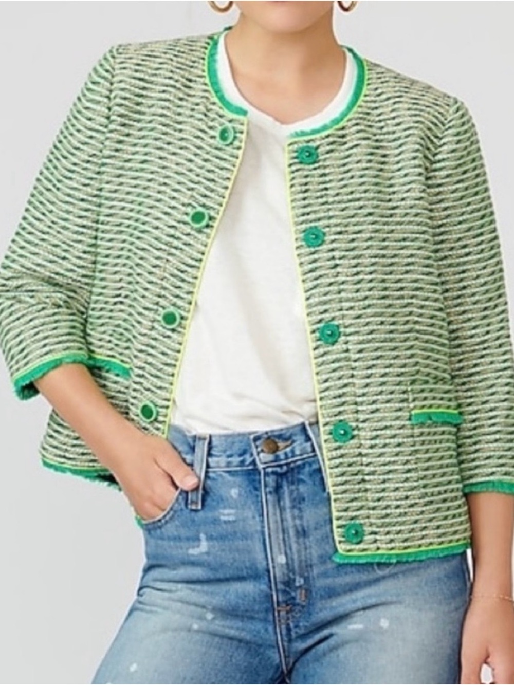 J. Crew Women's Size 2 Seaweed Tweed Cropped Lady Jacket Blazer Classic Preppy